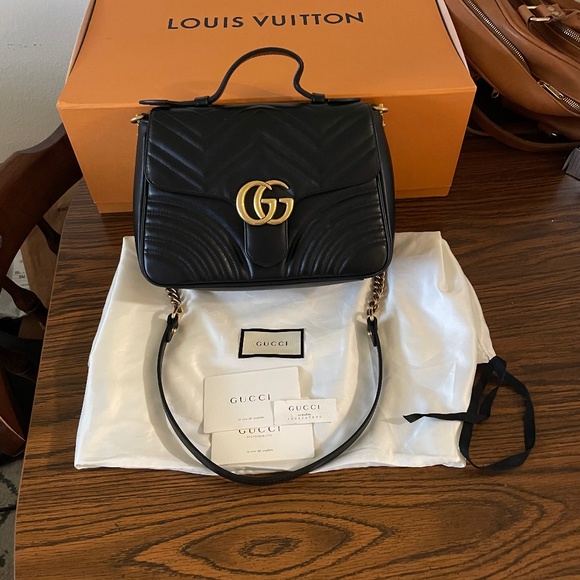 Gucci Bags Gucci Marmont Top Handle Black Poshmark